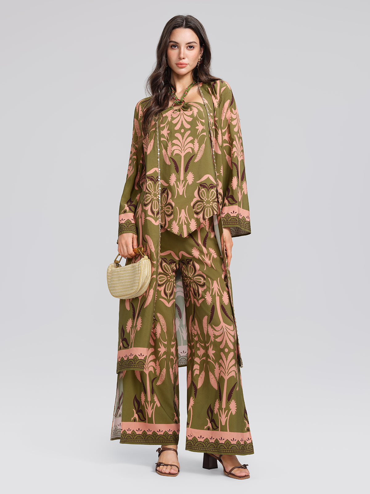 Vintage Botanical Print Belted Cover-Up