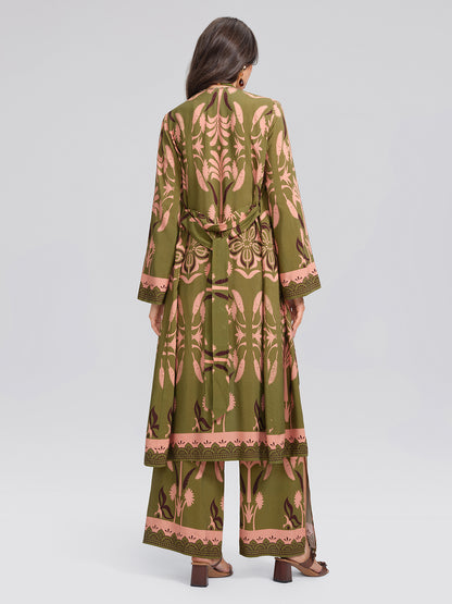 Vintage Botanical Print Belted Cover-Up