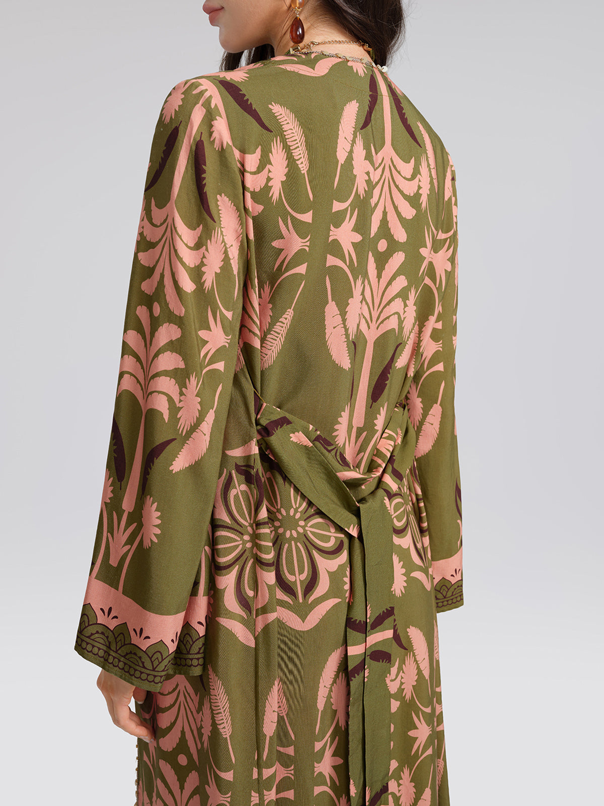 Vintage Botanical Print Belted Cover-Up