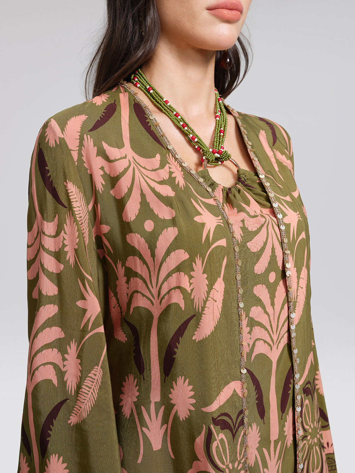 Vintage Botanical Print Belted Cover-Up