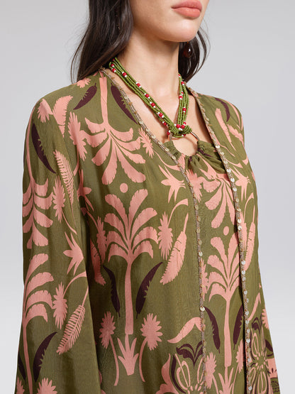 Vintage Botanical Print Belted Cover-Up