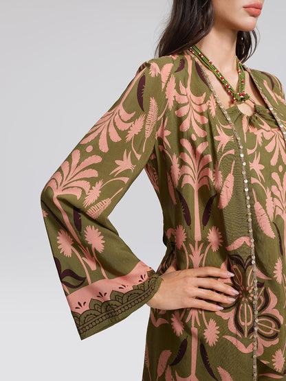 Vintage Botanical Print Belted Cover-Up