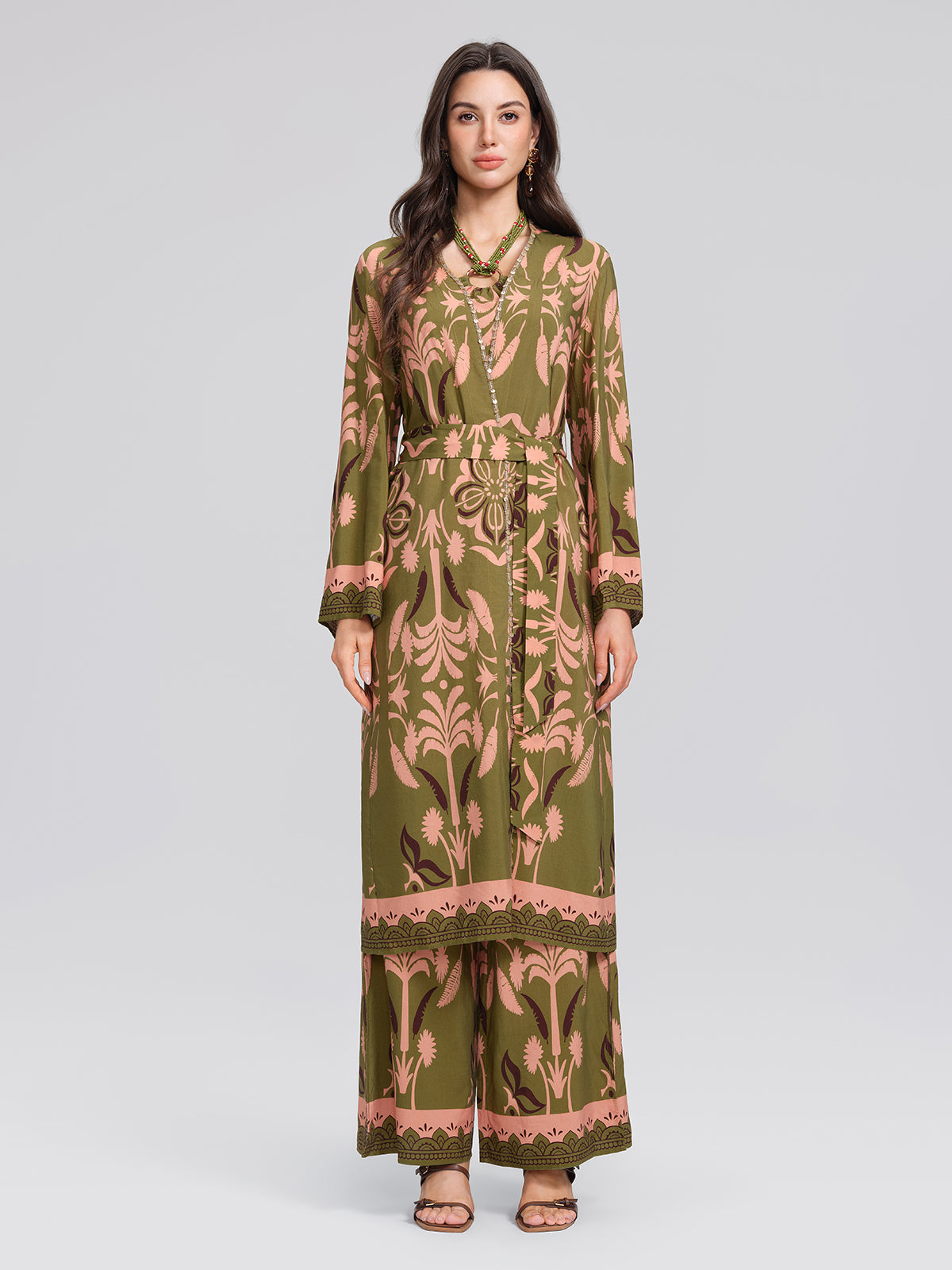 Vintage Botanical Print Belted Cover-Up