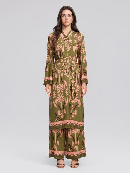 Vintage Botanical Print Belted Cover-Up