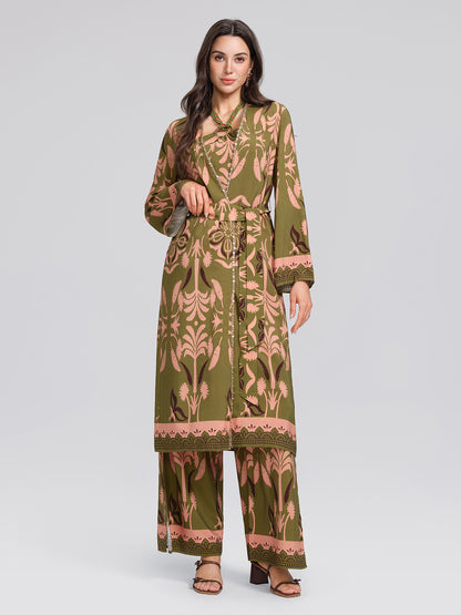 Vintage Botanical Print Belted Cover-Up