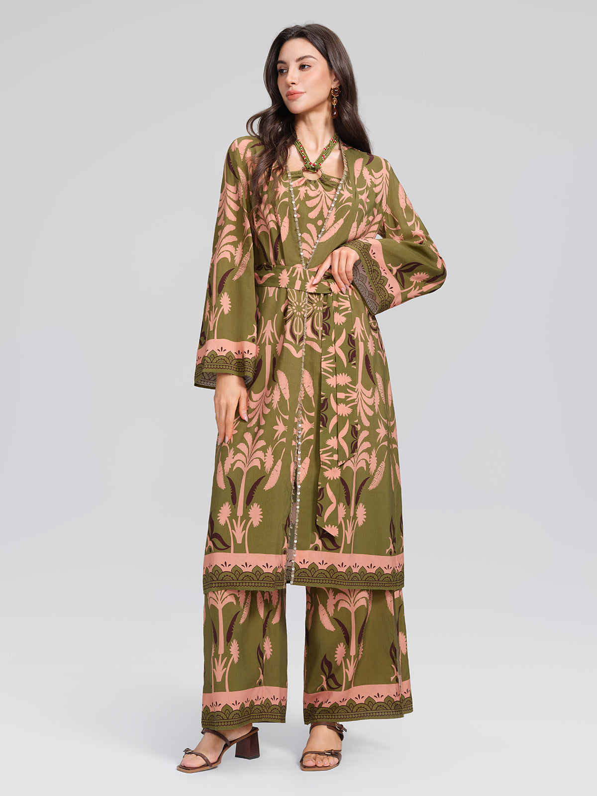 Vintage Botanical Print Belted Cover-Up