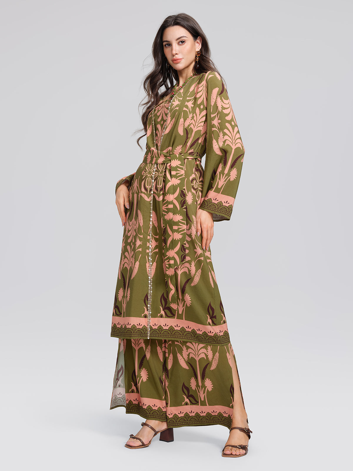 Vintage Botanical Print Belted Cover-Up