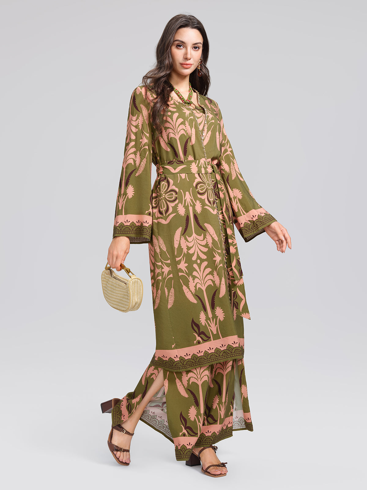 Vintage Botanical Print Belted Cover-Up