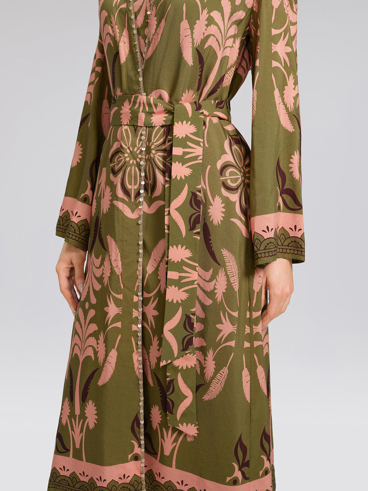 Vintage Botanical Print Belted Cover-Up