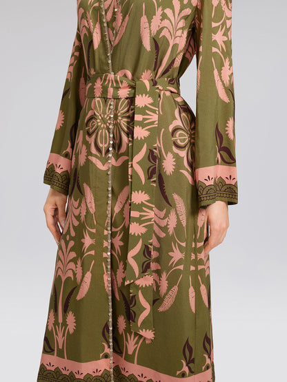 Vintage Botanical Print Belted Cover-Up