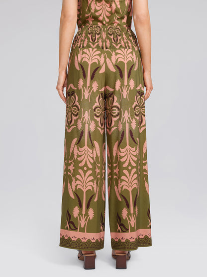 Vintage Botanical Print Wide Leg Pants