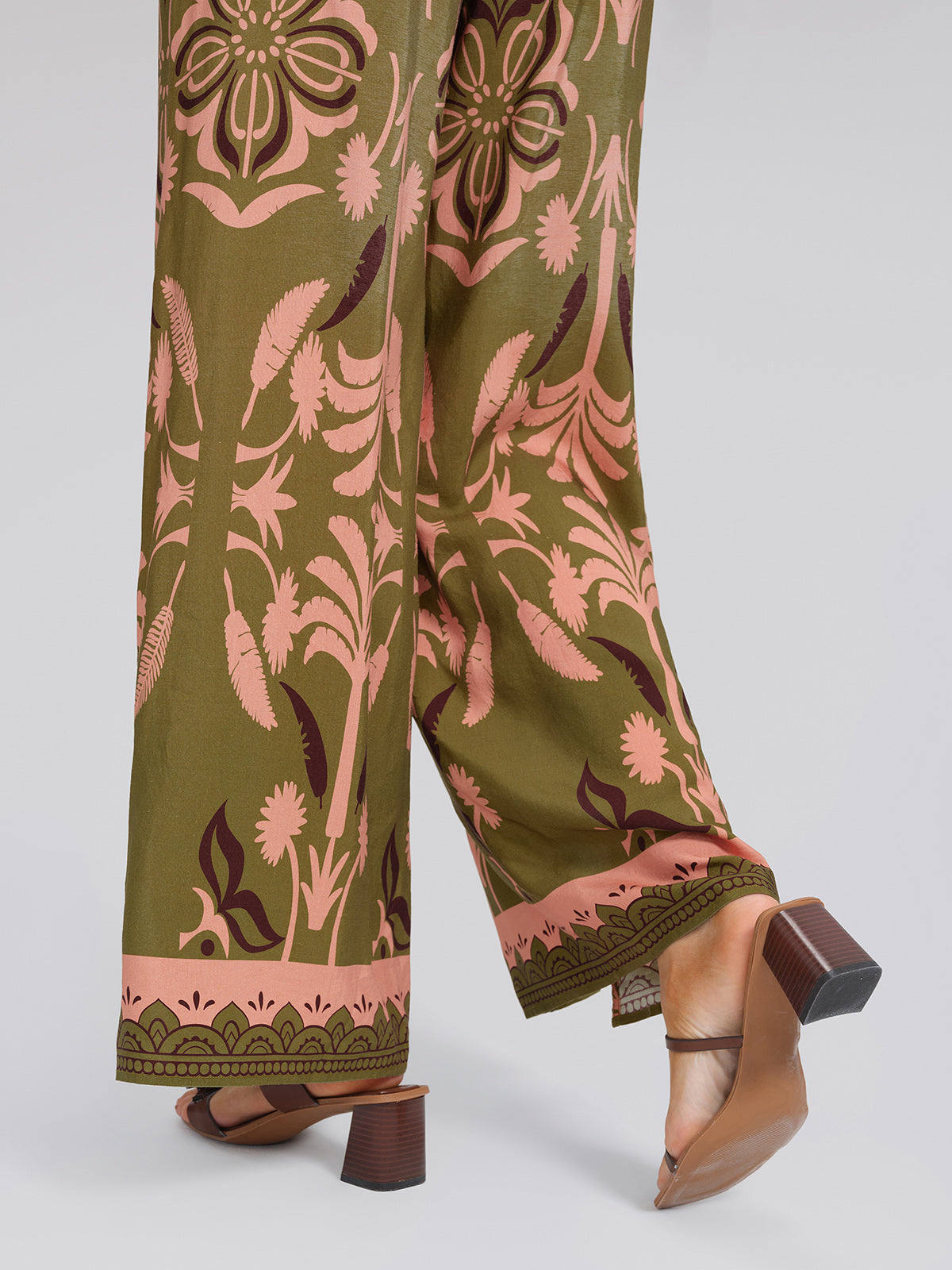 Vintage Botanical Print Wide Leg Pants