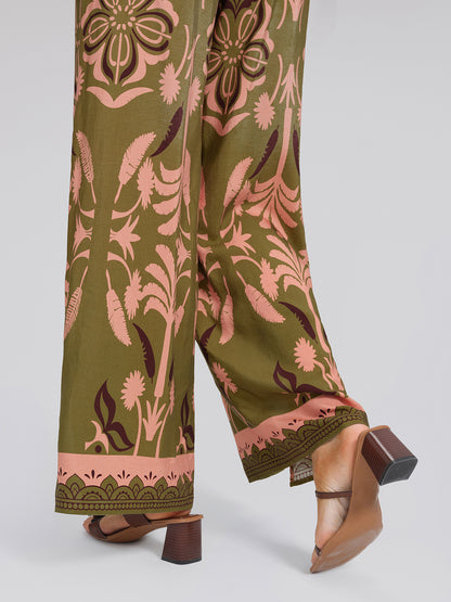Vintage Botanical Print Wide Leg Pants