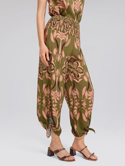 Vintage Botanical Print Wide Leg Pants