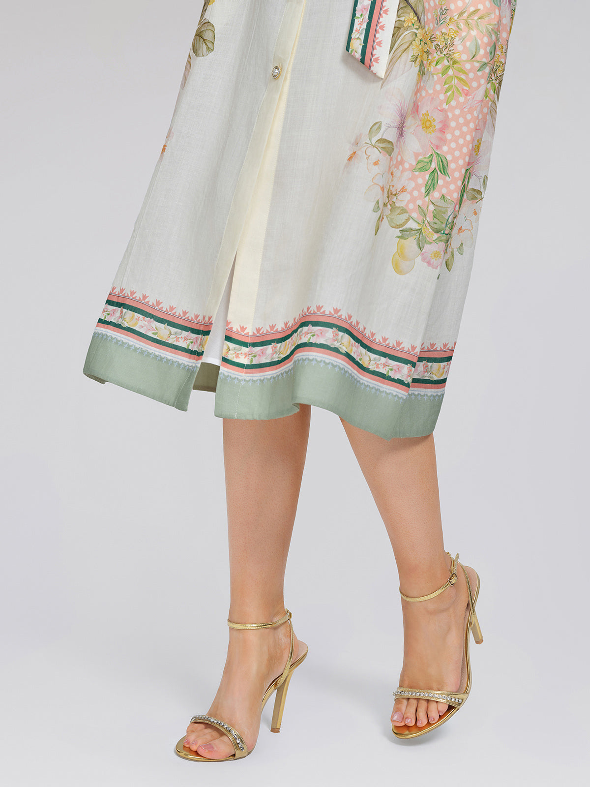 Ramie Floral Polka Dot Patchwork Lapel Button Shirt Dress