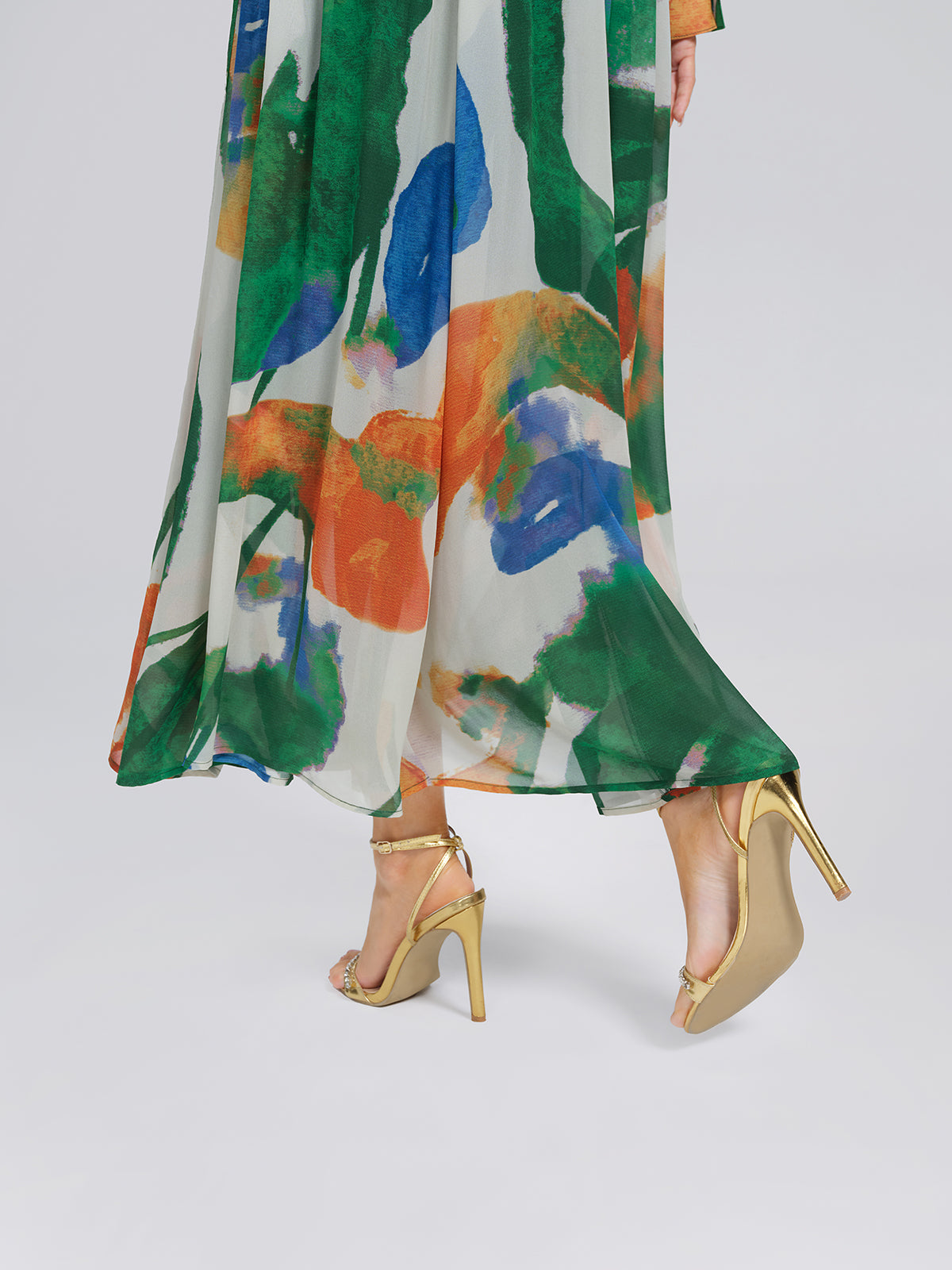 V-Neck Painterly Print Batwing Sleeve Dress