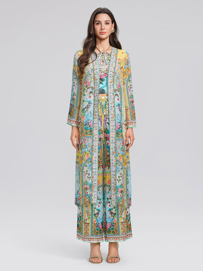 100% Silk Rhinestone Manor Print Cover-Up