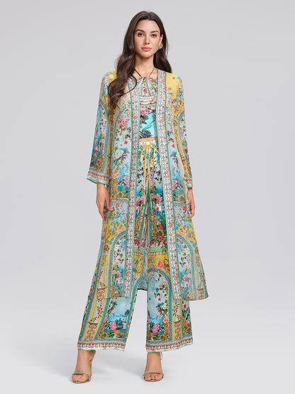 100% Silk Manor Print Halter Scarf (Necklace not included)