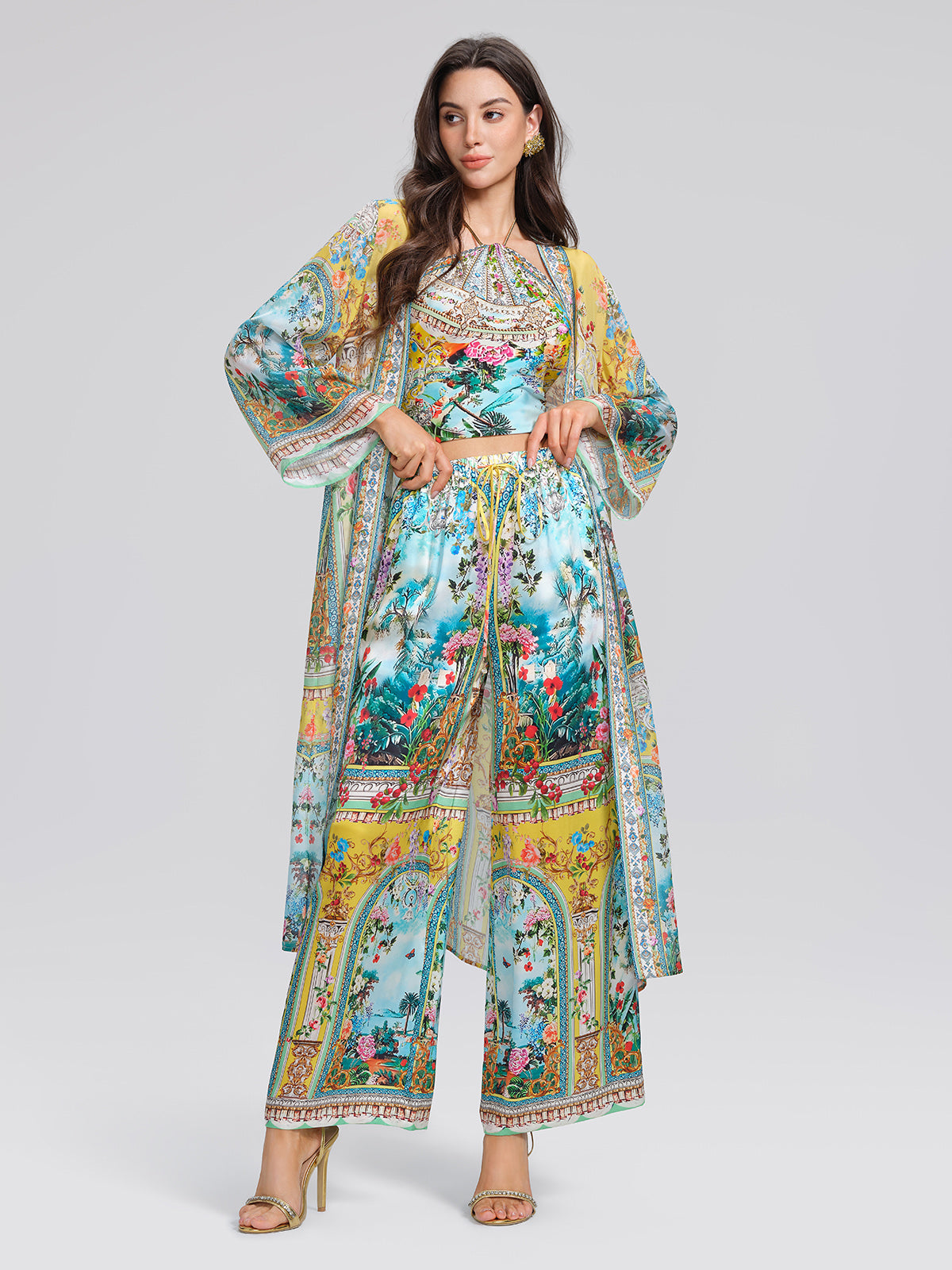 100% Silk Manor Print Halter Scarf (Necklace not included)