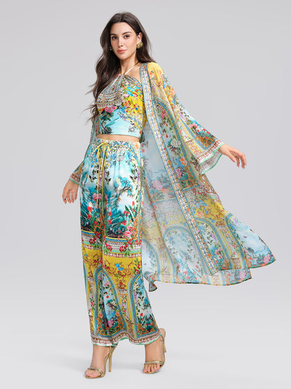 100% Silk Manor Print Halter Scarf (Necklace not included)