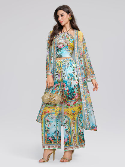 100% Silk Rhinestone Manor Print Cover-Up