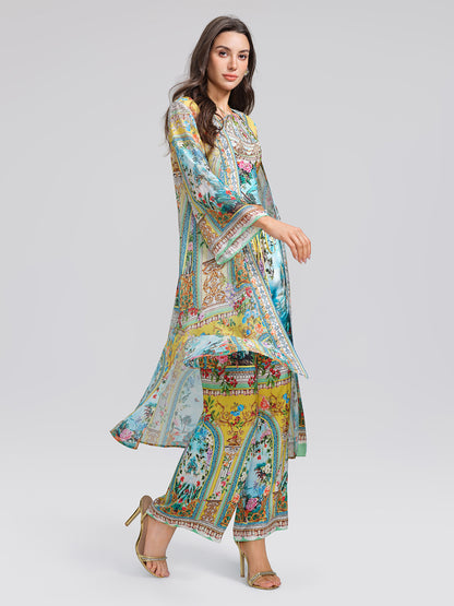 100% Silk Rhinestone Manor Print Cover-Up