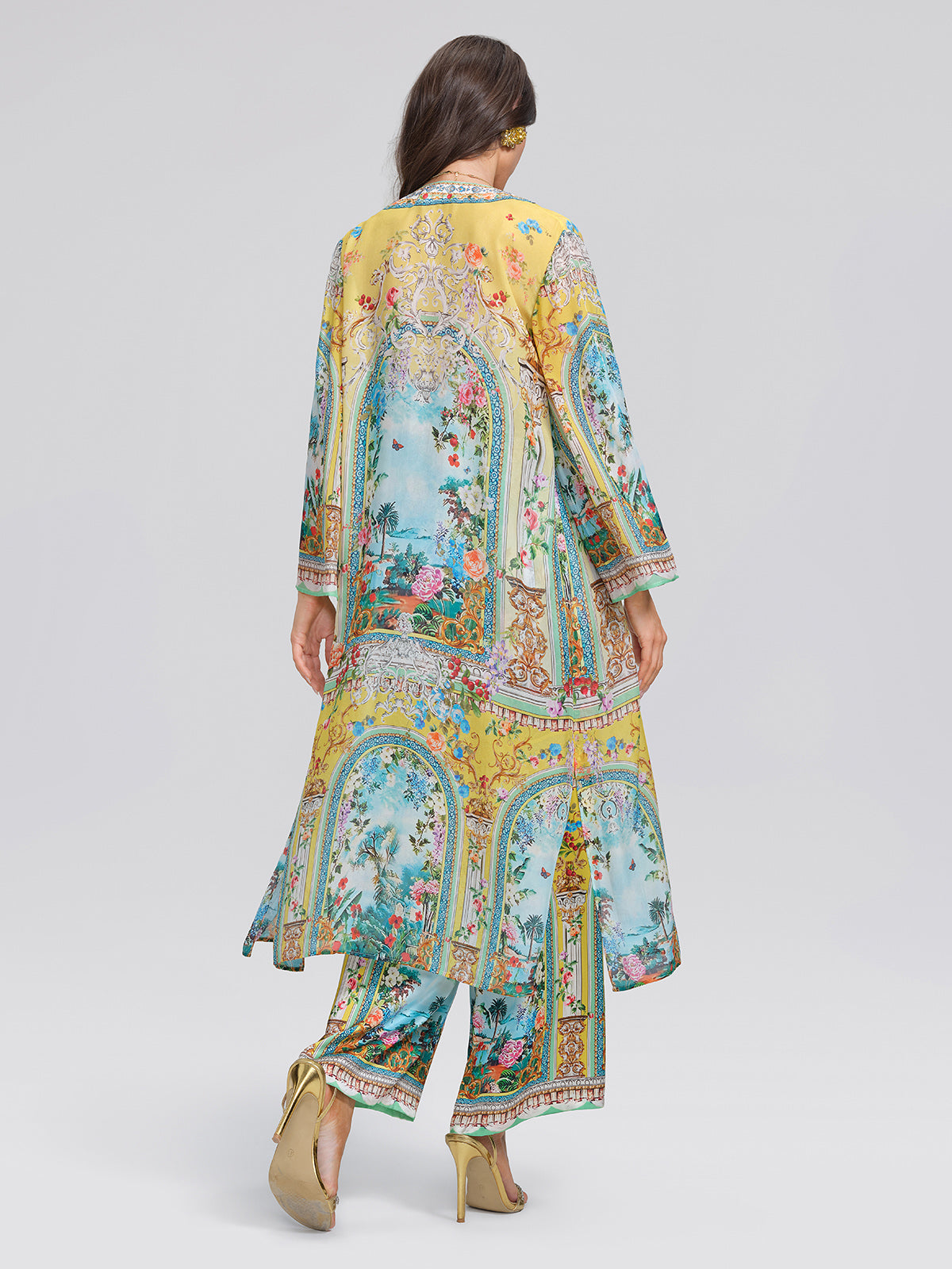 100% Silk Rhinestone Manor Print Cover-Up