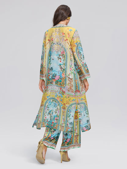 100% Silk Rhinestone Manor Print Cover-Up