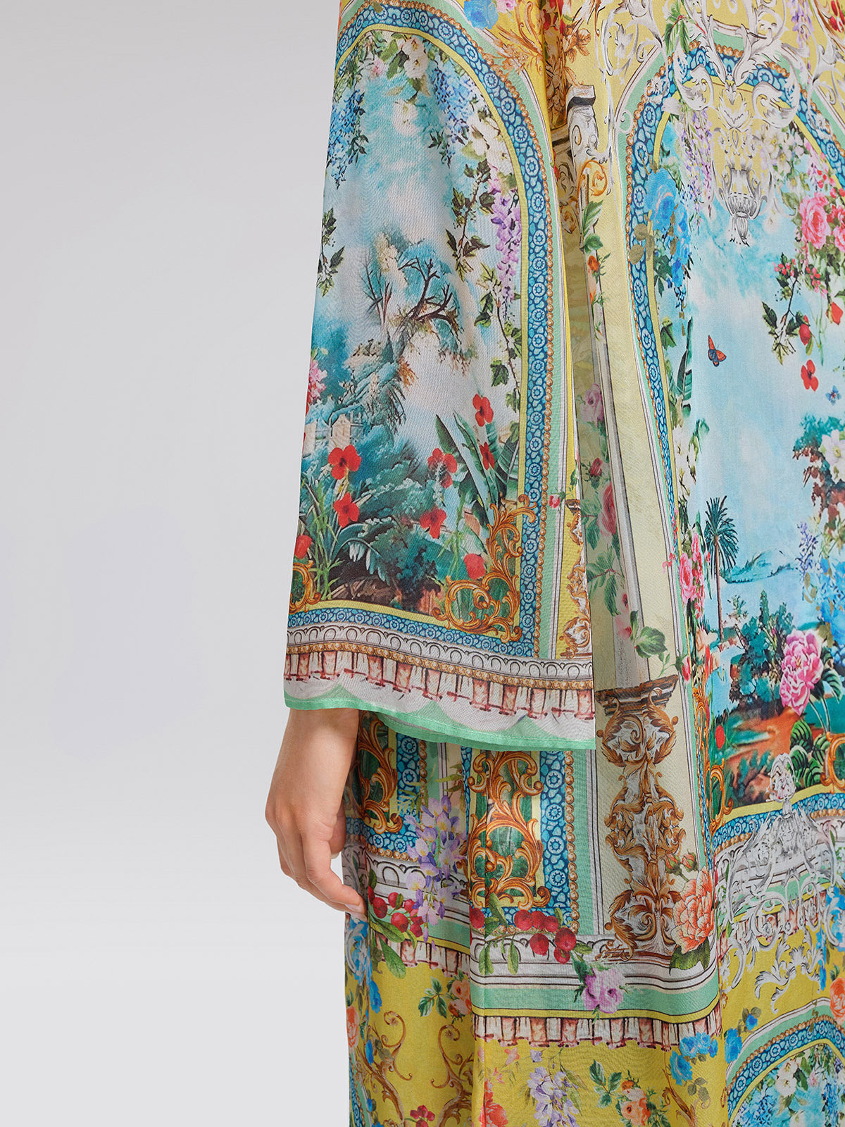 100% Silk Rhinestone Manor Print Cover-Up