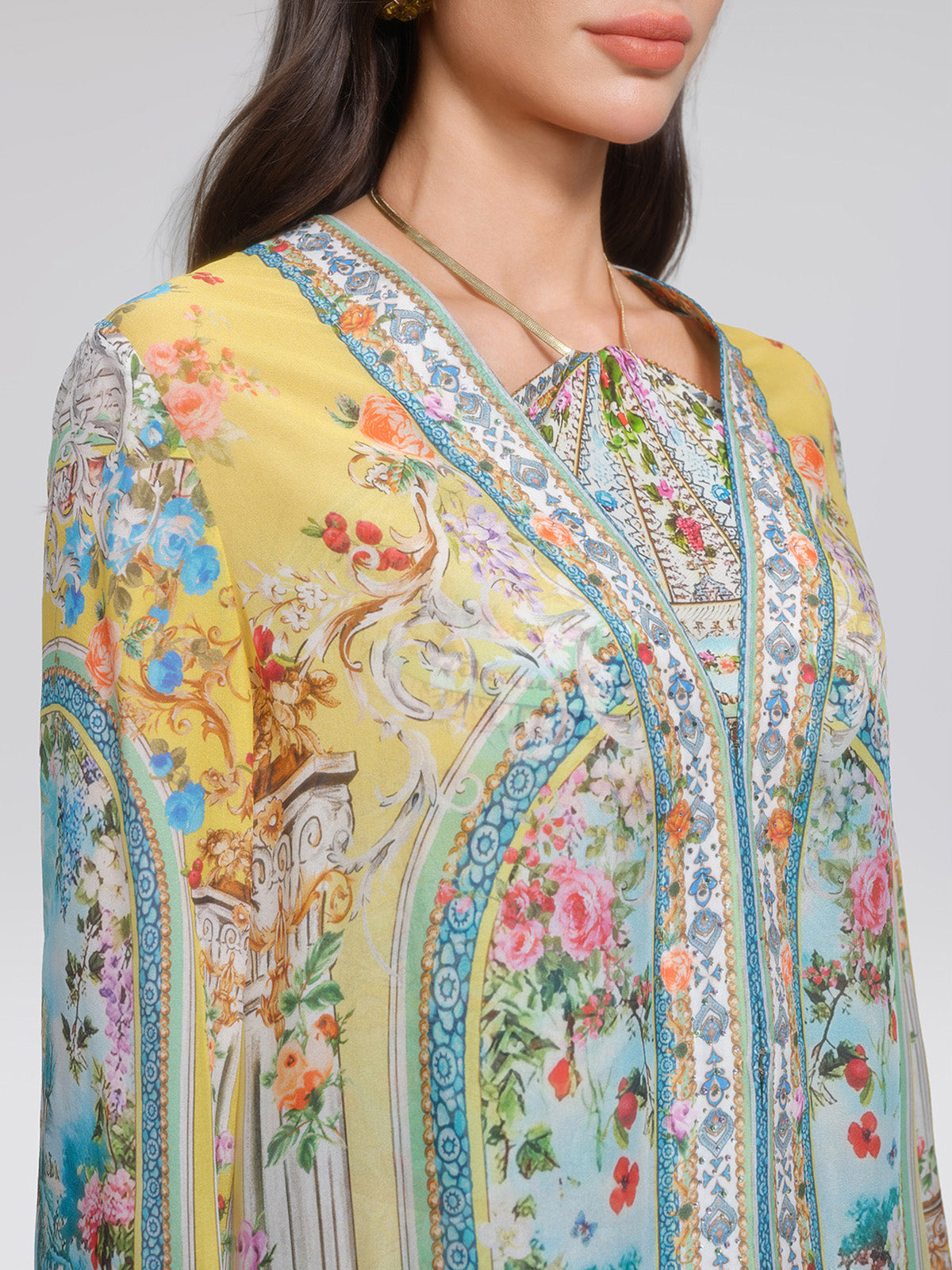 100% Silk Rhinestone Manor Print Cover-Up