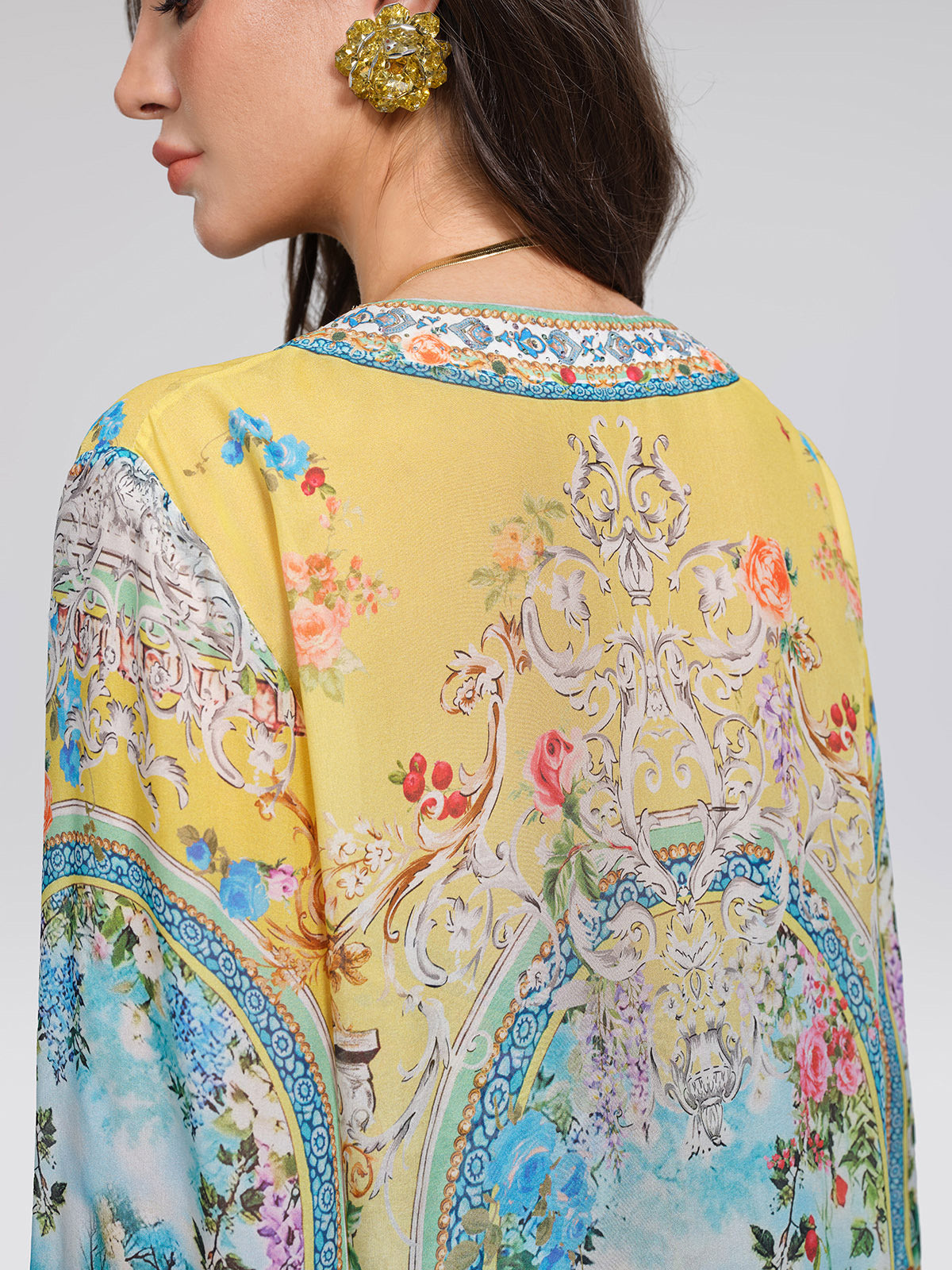 100% Silk Rhinestone Manor Print Cover-Up