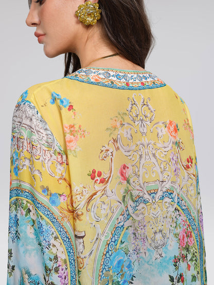100% Silk Rhinestone Manor Print Cover-Up