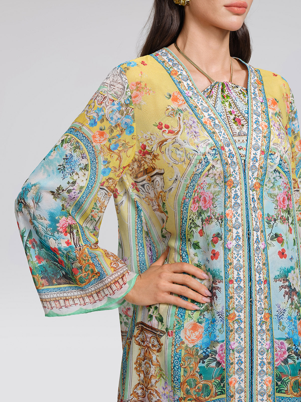 100% Silk Rhinestone Manor Print Cover-Up