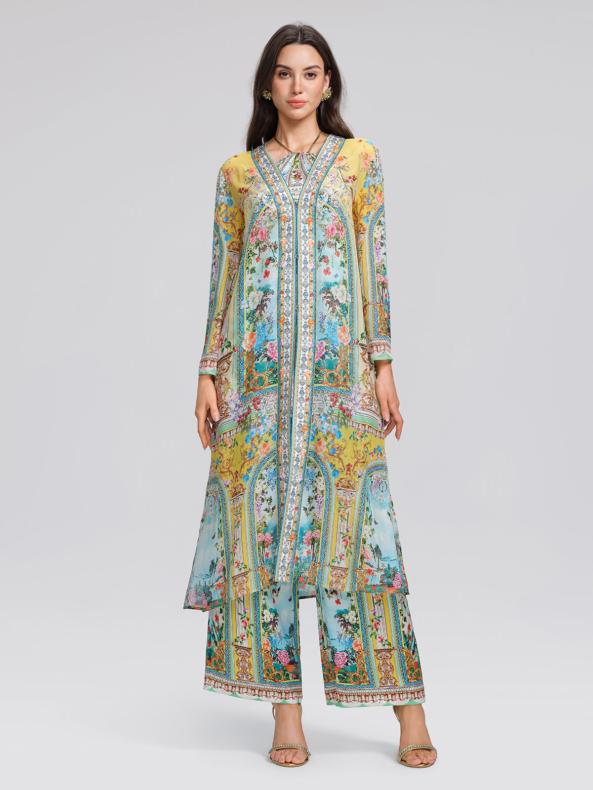 100% Silk Rhinestone Manor Print Cover-Up