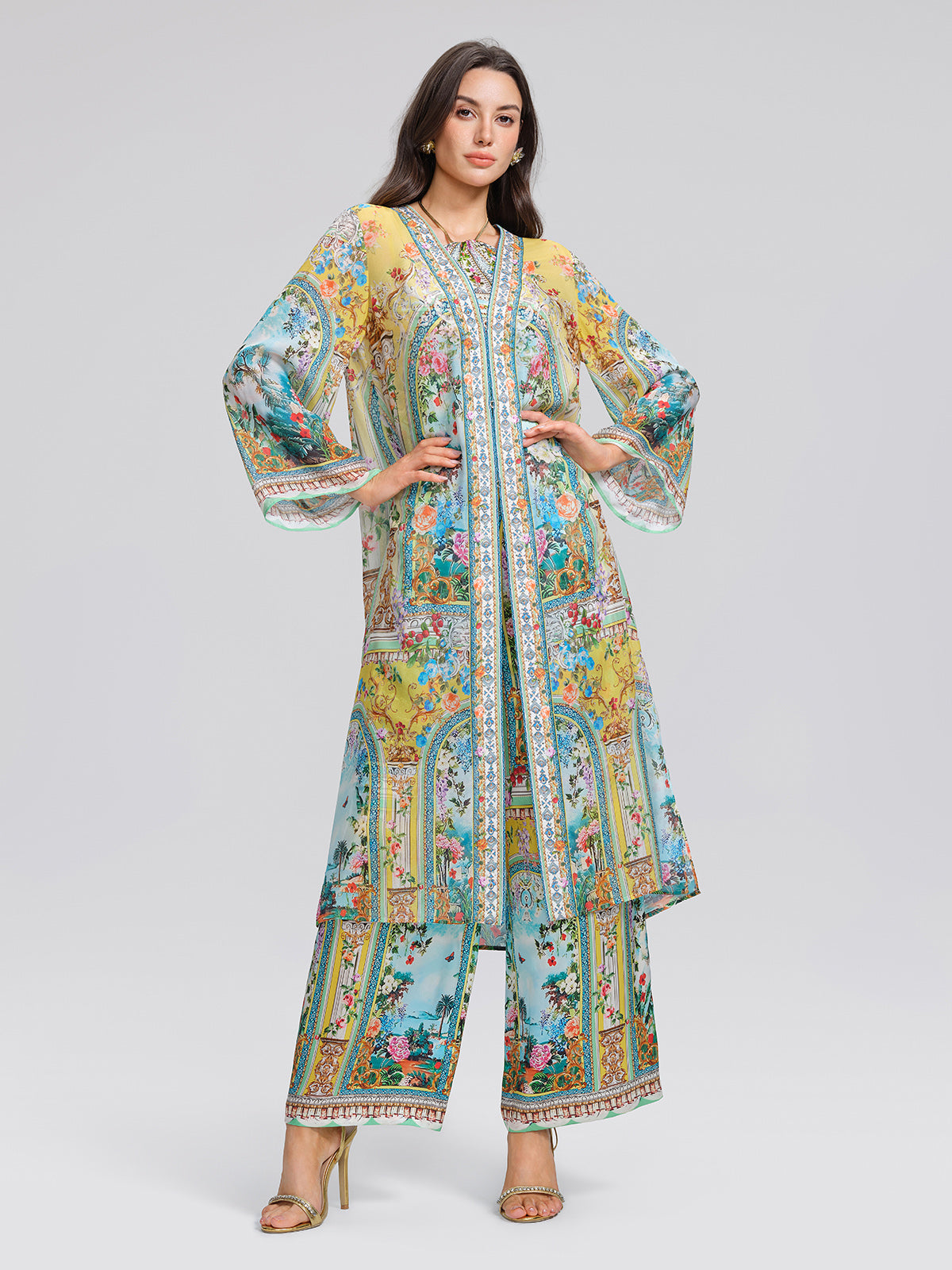 100% Silk Rhinestone Manor Print Cover-Up