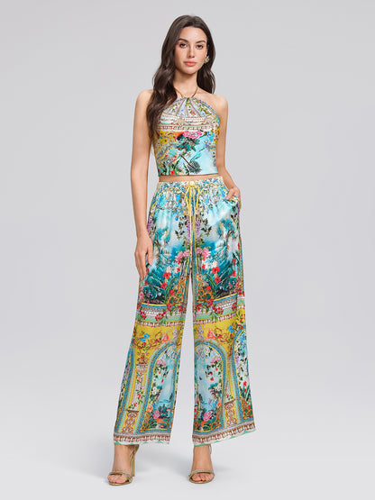 100% Silk Manor Print Halter Scarf (Necklace not included)