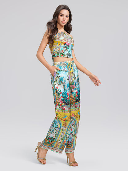100% Silk Manor Print Halter Scarf (Necklace not included)