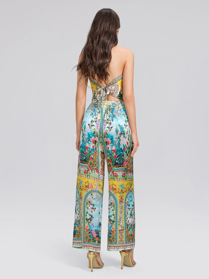 100% Silk Manor Print Halter Scarf (Necklace not included)