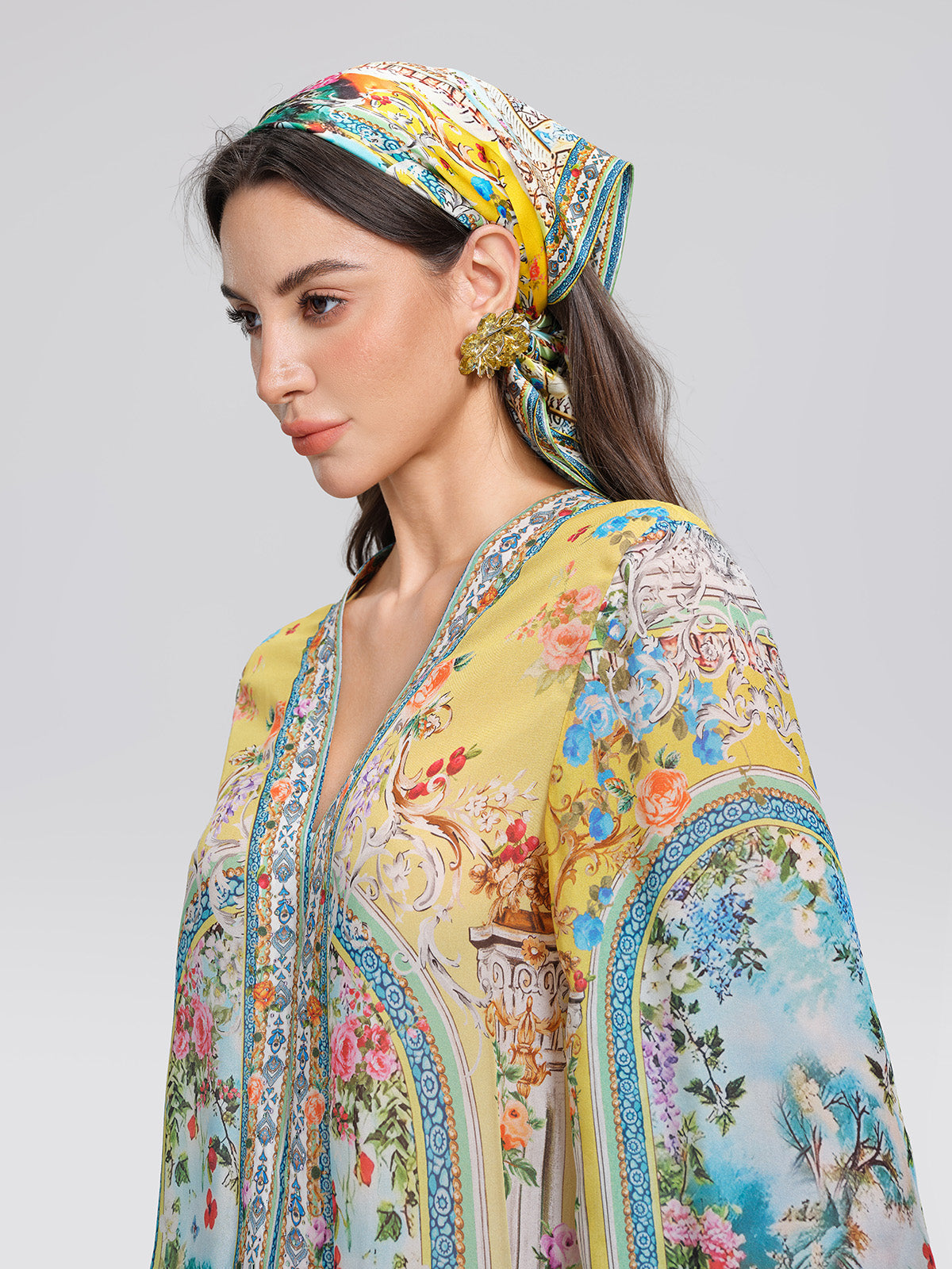 100% Silk Manor Print Halter Scarf (Necklace not included)