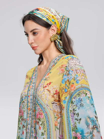100% Silk Manor Print Halter Scarf (Necklace not included)