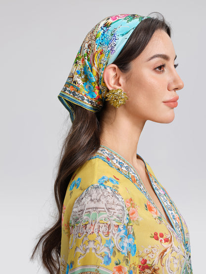 100% Silk Manor Print Halter Scarf (Necklace not included)