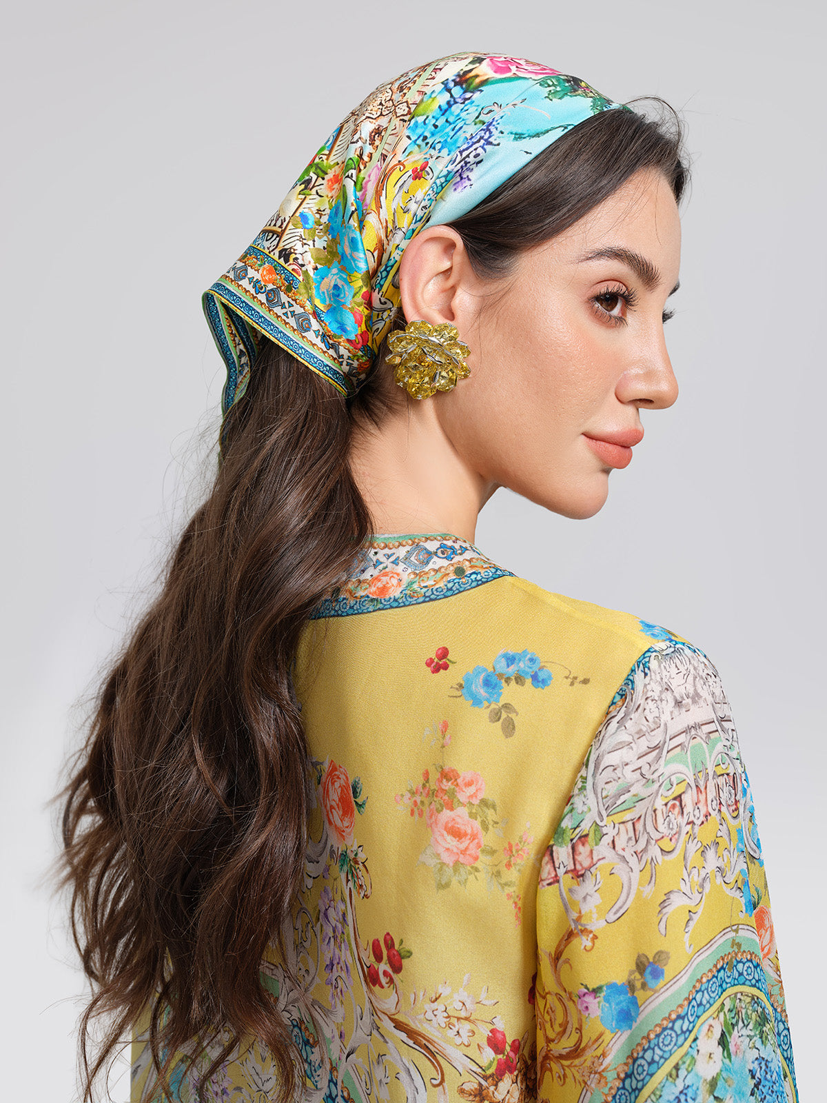 100% Silk Manor Print Halter Scarf (Necklace not included)