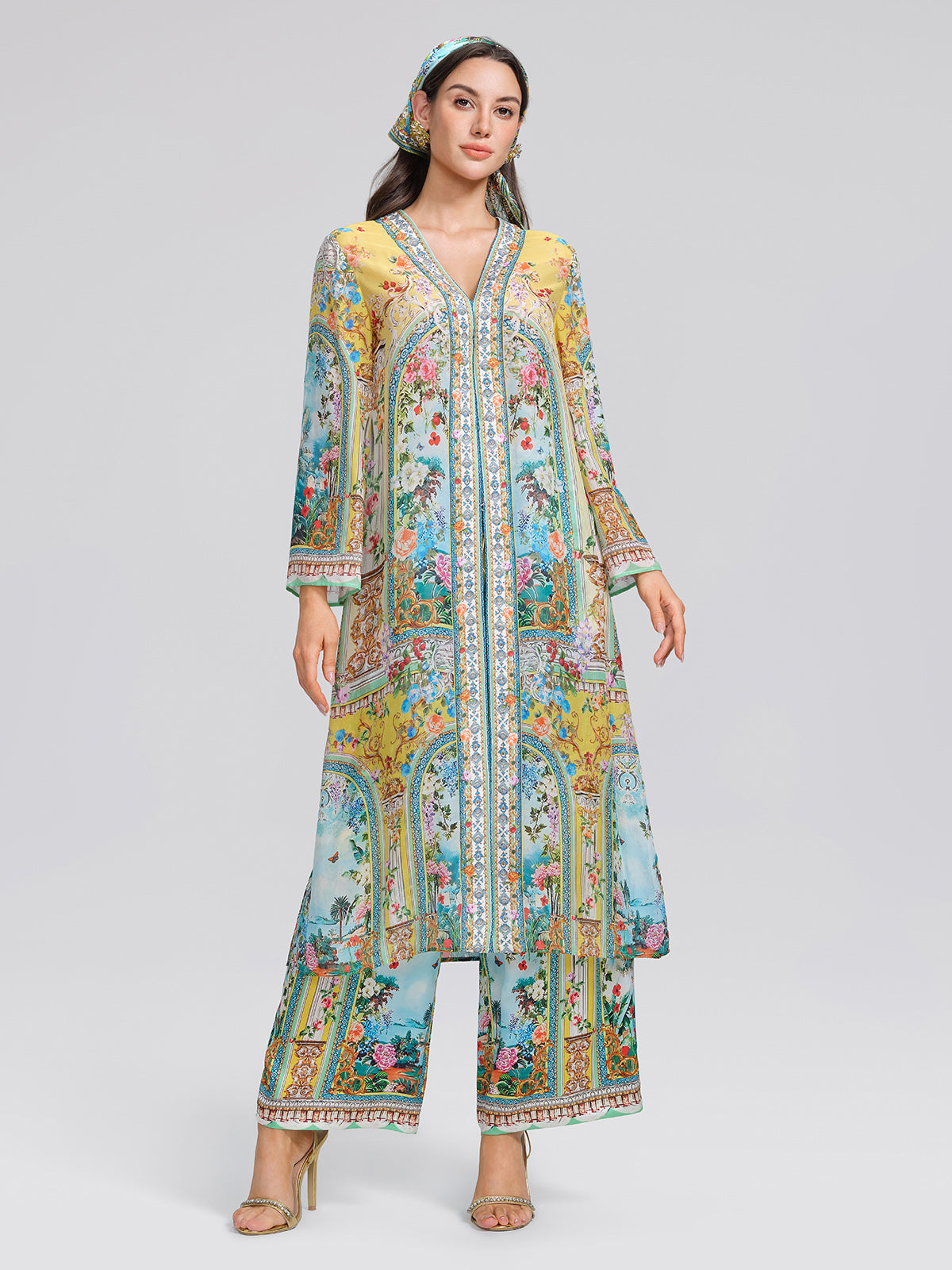 100% Silk Rhinestone Manor Print Cover-Up