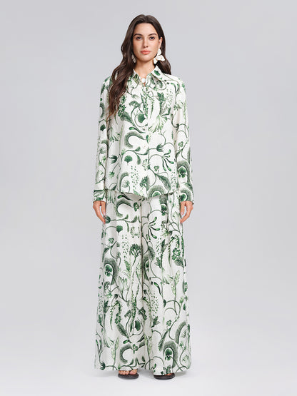100% Linen Hand Painted Greenery Print Shirt