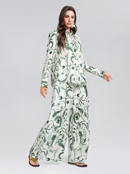 100% Linen Hand Painted Greenery Print Shirt