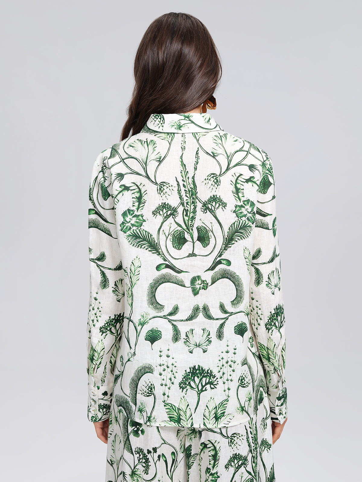 100% Linen Hand Painted Greenery Print Shirt