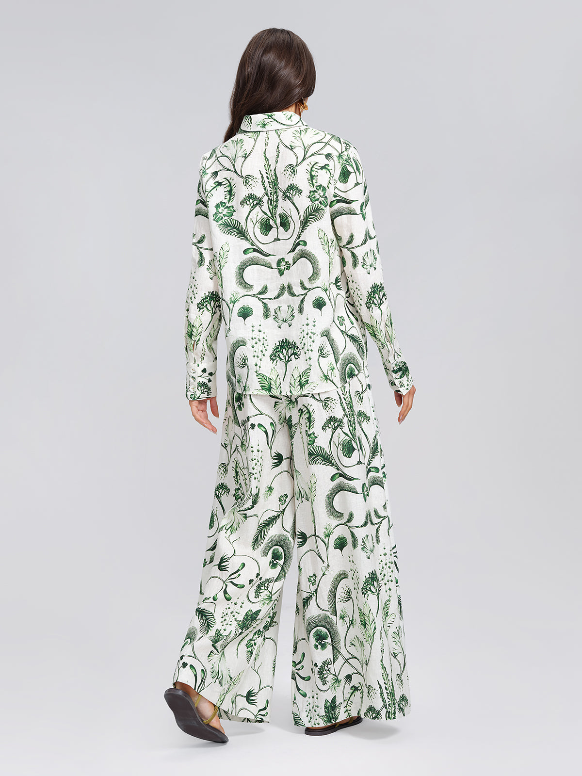 100% Linen Hand Painted Greenery Print Shirt