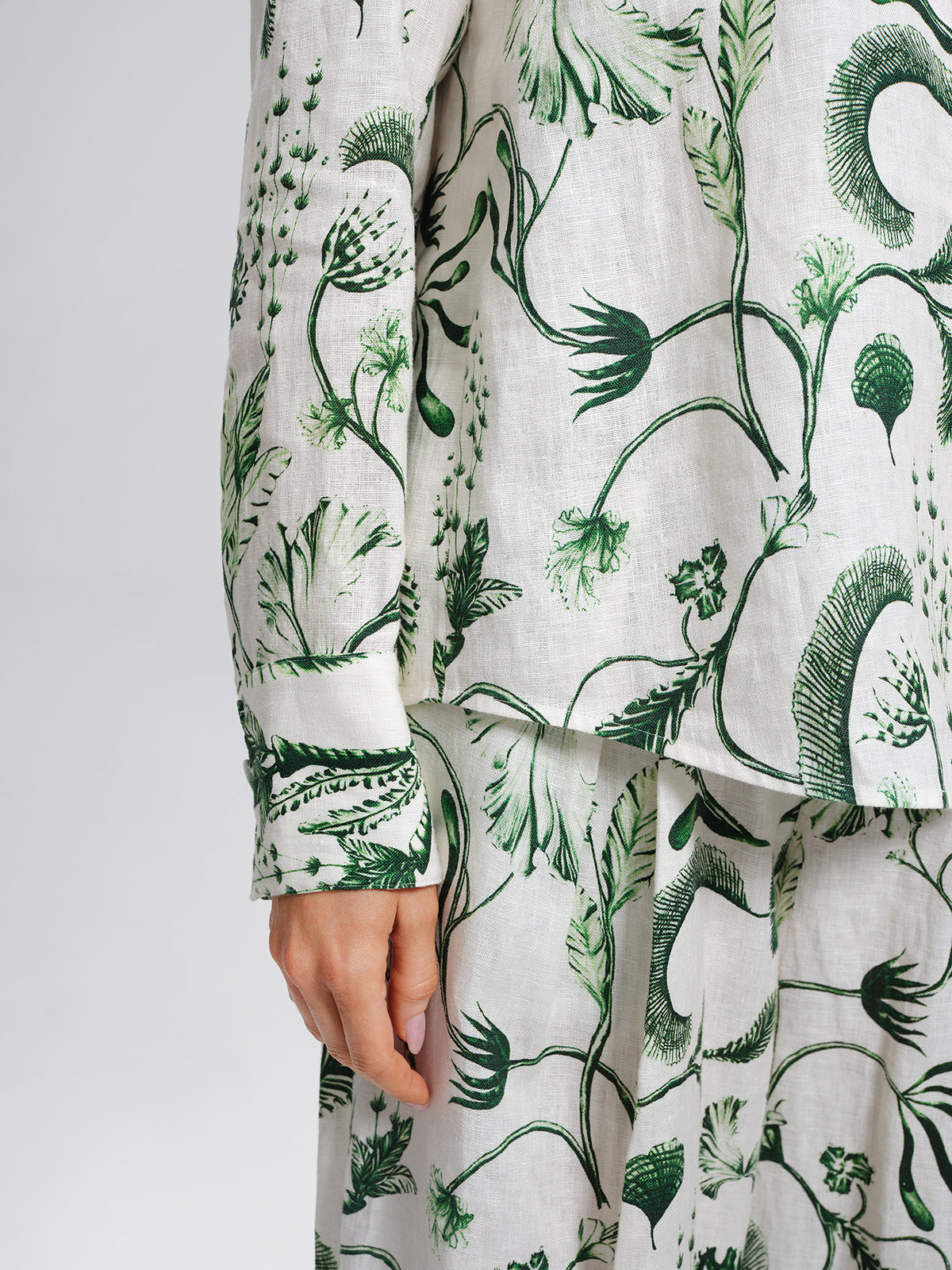 100% Linen Hand Painted Greenery Print Shirt