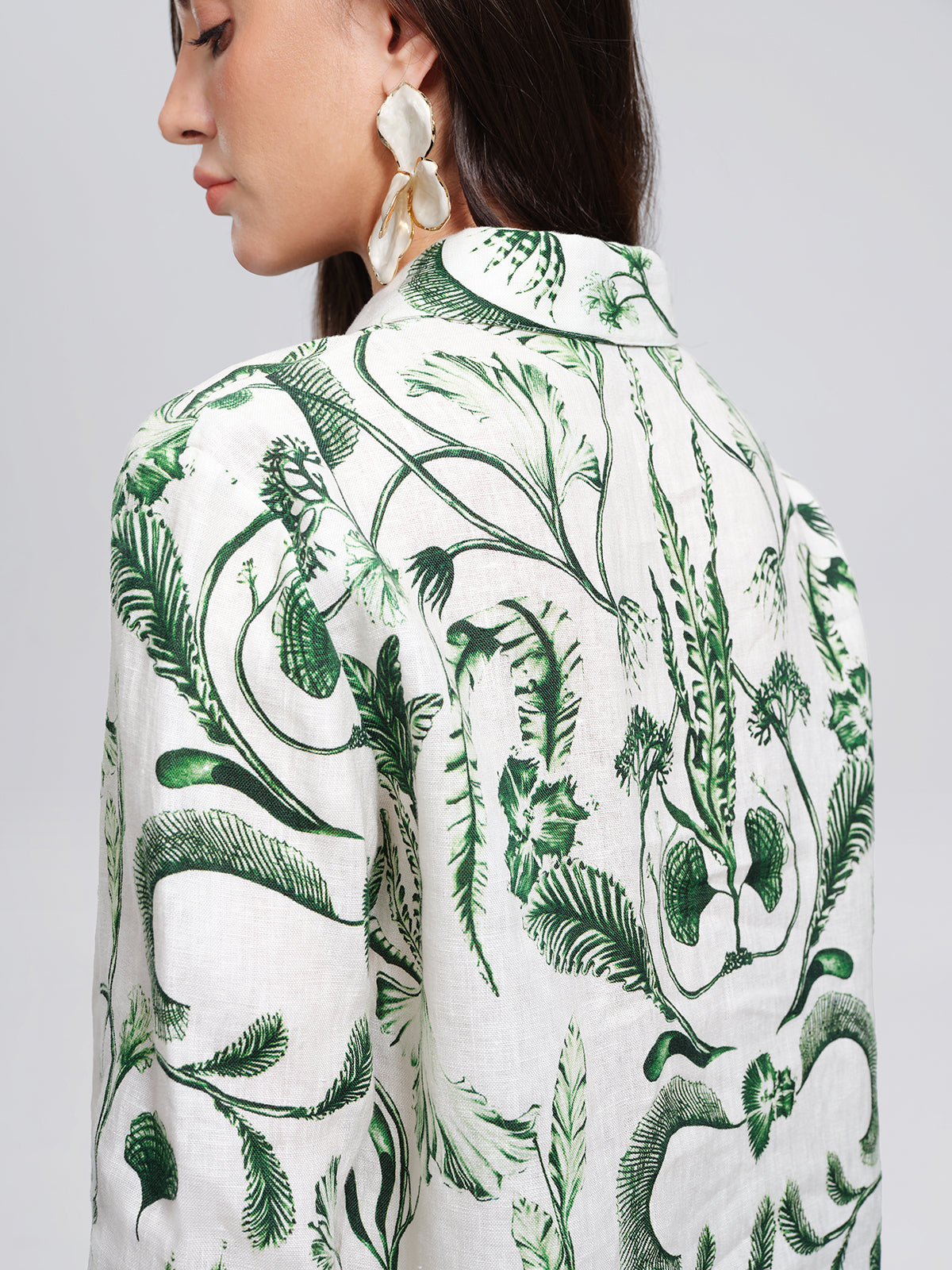 100% Linen Hand Painted Greenery Print Shirt