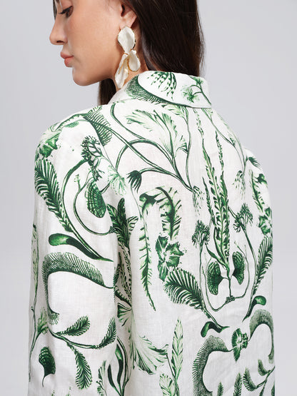 100% Linen Hand Painted Greenery Print Shirt
